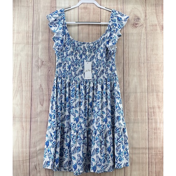 Lilly Pulitzer Jilly Smocked Mini Dress Size XL Resort‎ Blue Shell Collector NWT - Picture 3 of 6